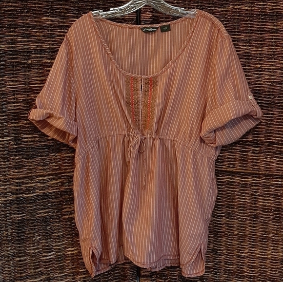 Eddie Bauer Shirt Women's XL Maroon Lightweight Embroidered Fall Boho Blouse Top - Picture 1 of 7